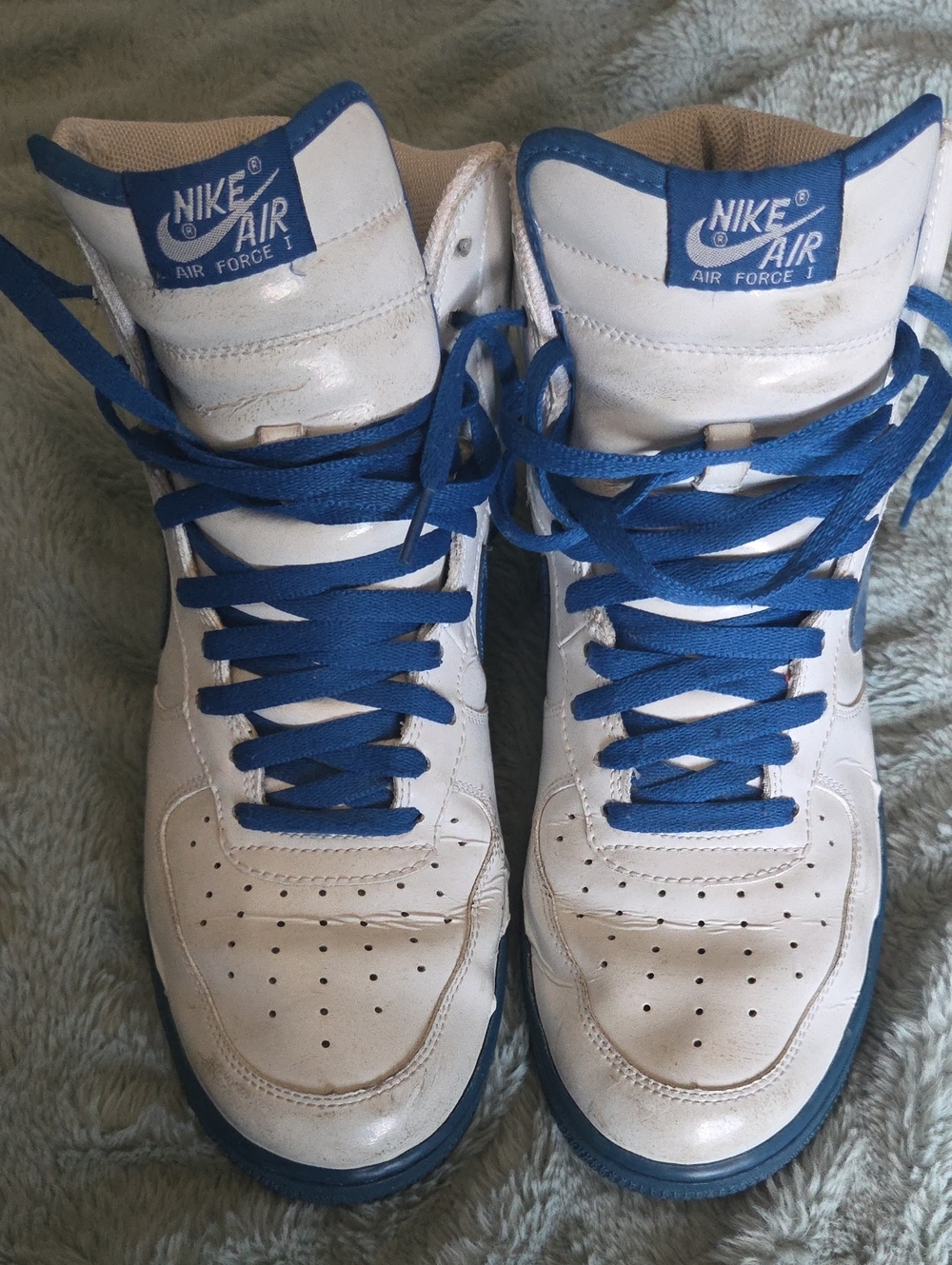 Nike Rasheed Wallace Air Force 1, Blue Jay, White and Blue Sneakers, Size 11.